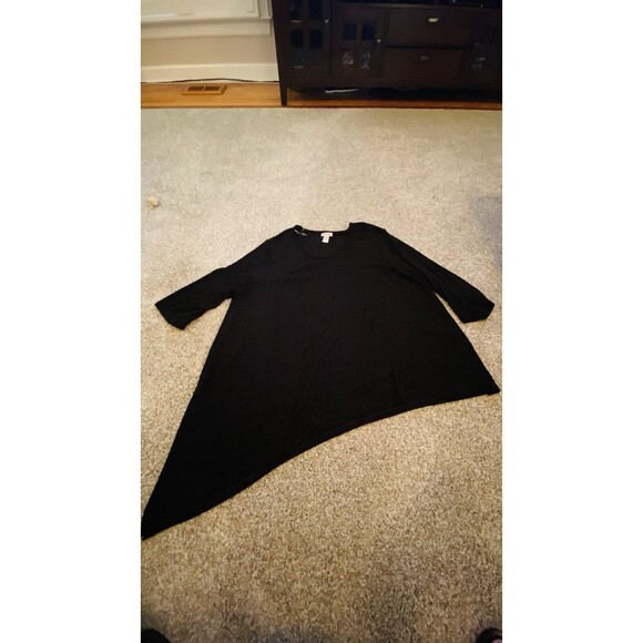 Catherines Womens Plus 4X Black Knit Top Asymmetrical Hem Long Sleeve Light - Picture 1 of 6